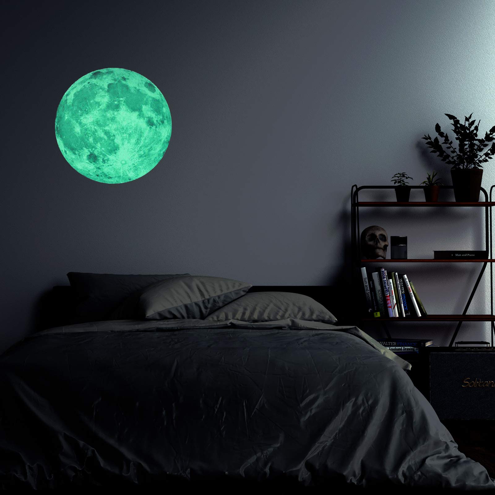 Wall Stickers Glow in The Dark. Moon Decorative Vinyl. Fluorescent Stickers Space. Room Decor, boy, Girl, Child and Baby. Green, 30 CM.