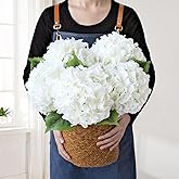 JINWOE White Silk Flowers Hydrangea Artificial Flowers, 5Pcs 20Inch Large Lifelike Faux Flowers, Full Fake Artificial Hydrangeas with Stems for Bouquet Table Centerpieces Home Decoration