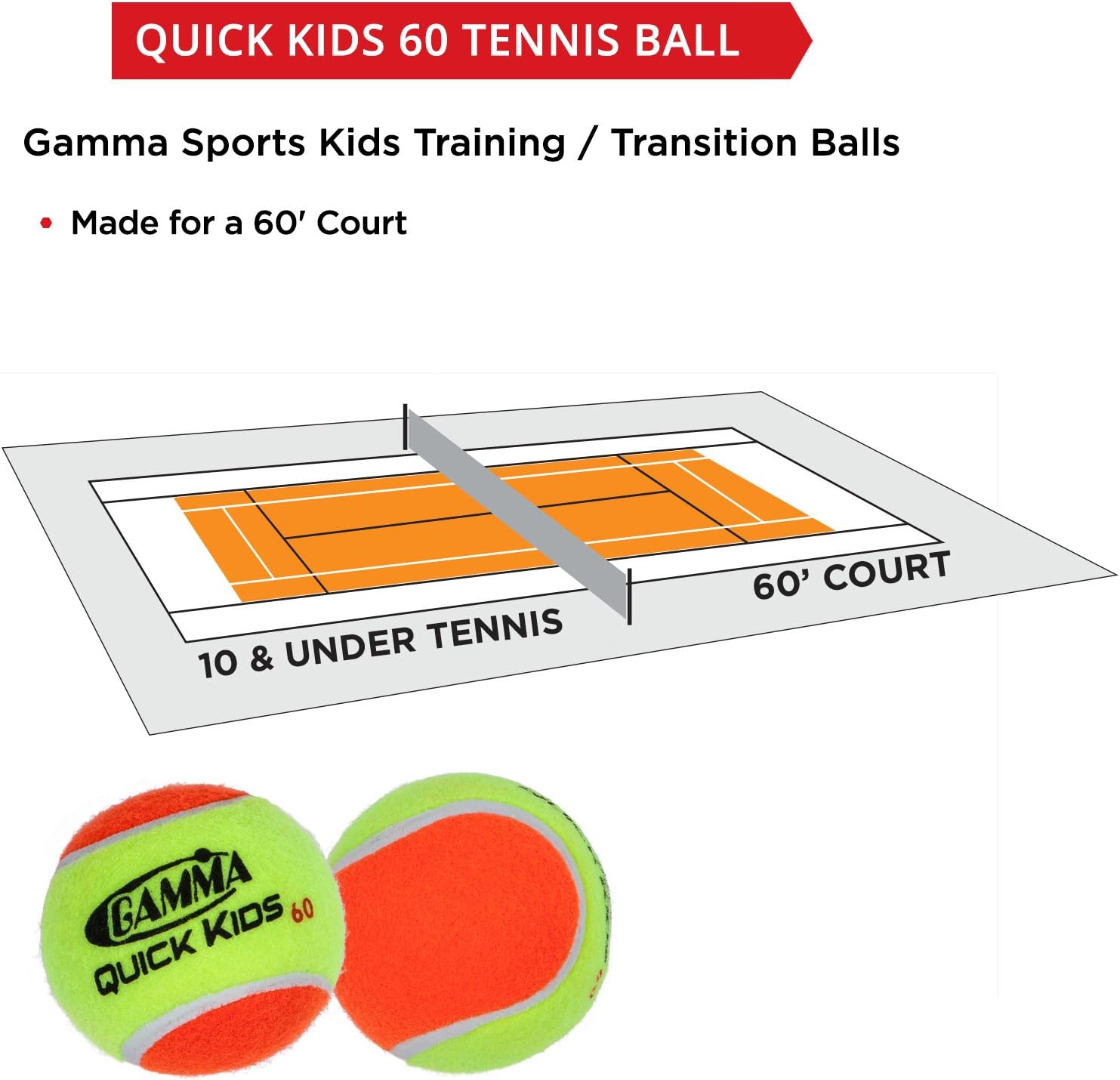 Gamma CFSTB00 Sports Kids Training (Transition) Balls, Yellow/Orange, Quick Kids 60, 12-Pack : Tennis Balls : Sports & Outdoors