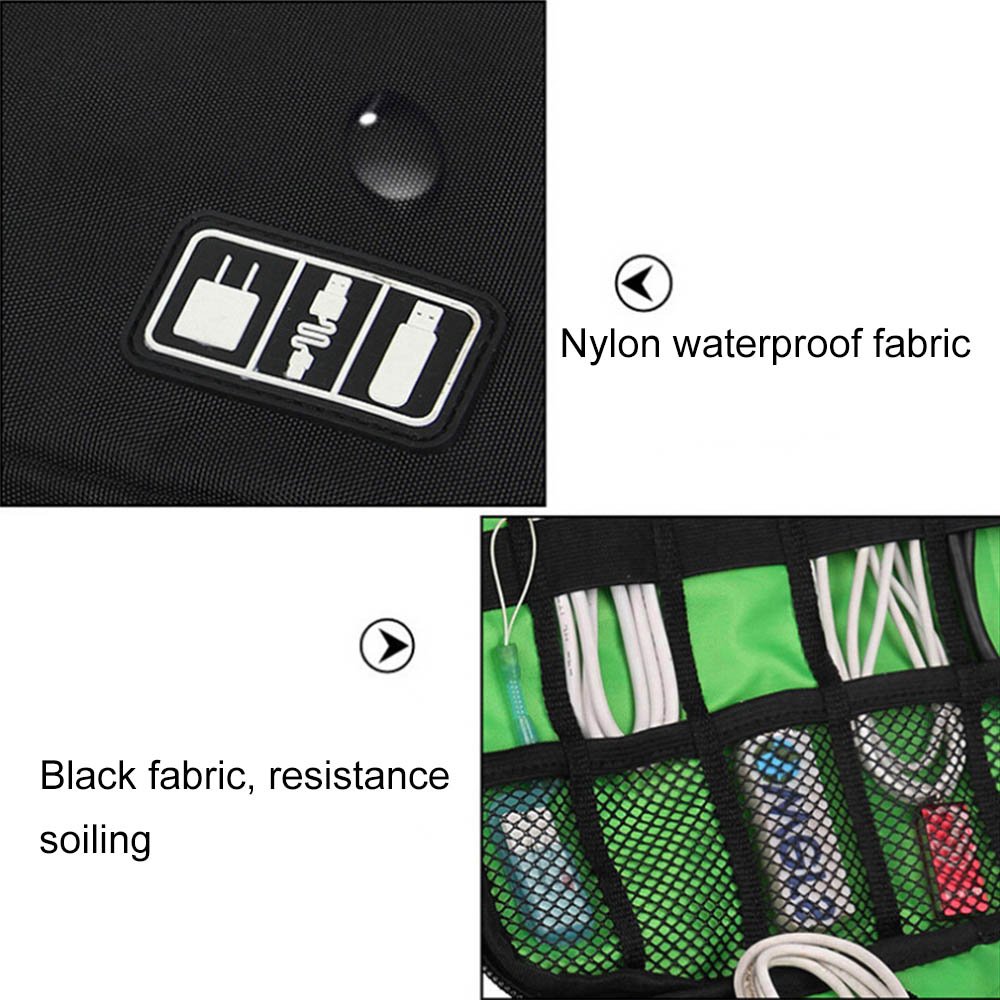 Waterproof Outdoor Travel Kit Nylon Cable Holder Bag,cable tidy bag,cables bag,camera accessories bag,Electronic Accessories usb drive storage case Camping Hiking Organizer Bag,External Hard Drive Carry Case. (black)