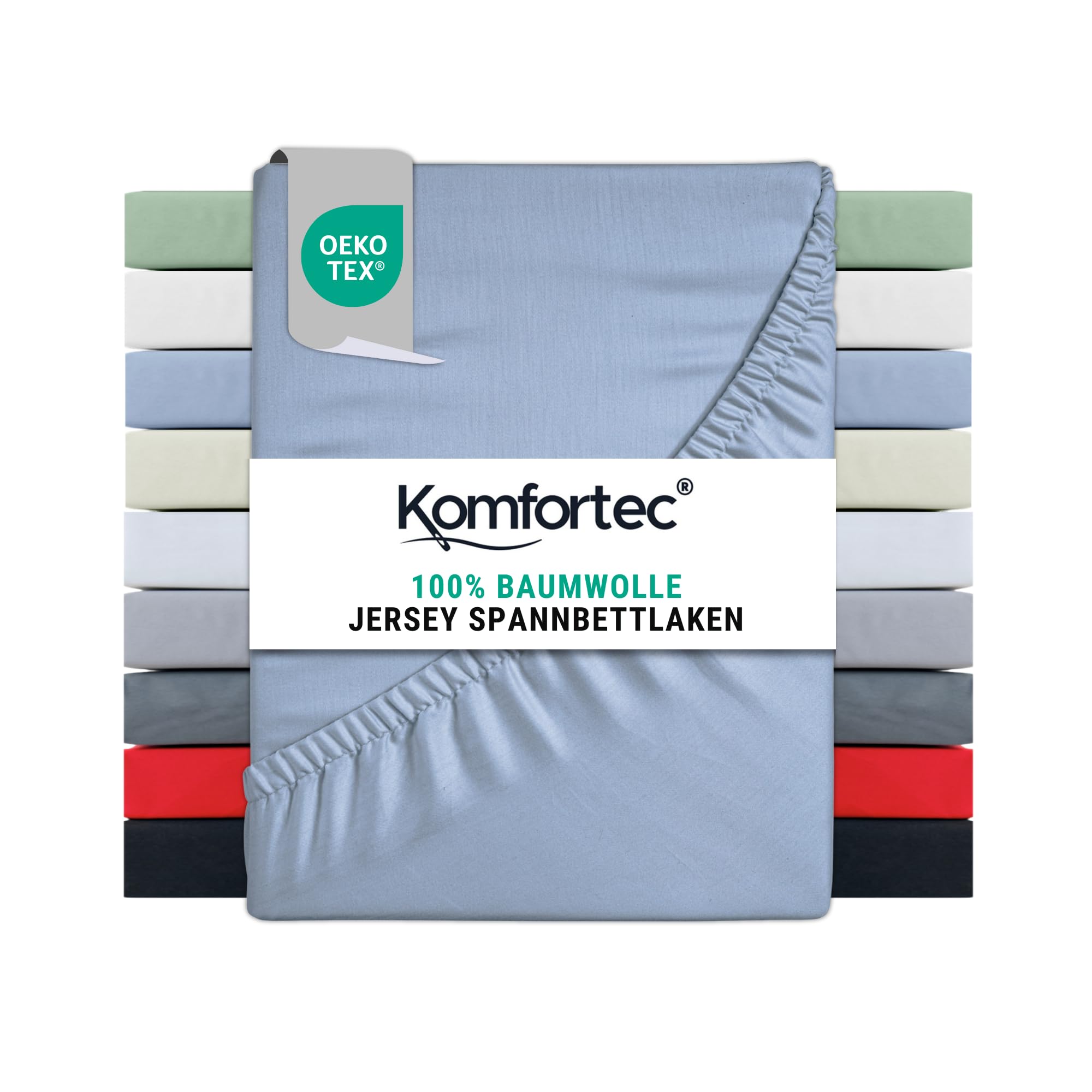 Komfortec Super King Fitted Sheet 100% Cotton, 11 inch (30 cm) Deep Pocket - Light Blue