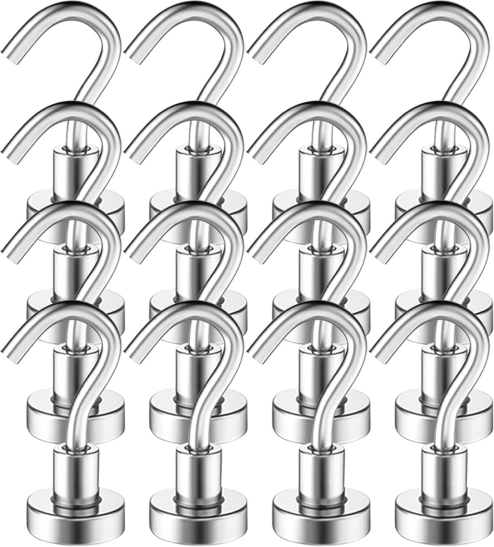 MIN CI 16pcs Strong Magnetic Hooks 16mm Neodymium 22lb Heavy Duty