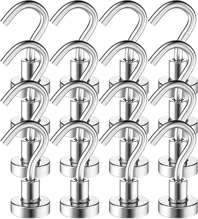MIN CI 16pcs Strong Magnetic Hooks 16mm Neodymium 22lb Heavy Duty