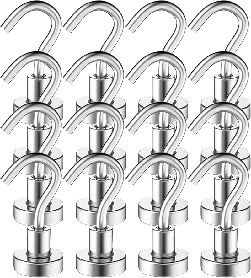 MIN CI 16pcs Strong Magnetic Hooks 16mm Neodymium 22lb Heavy Duty