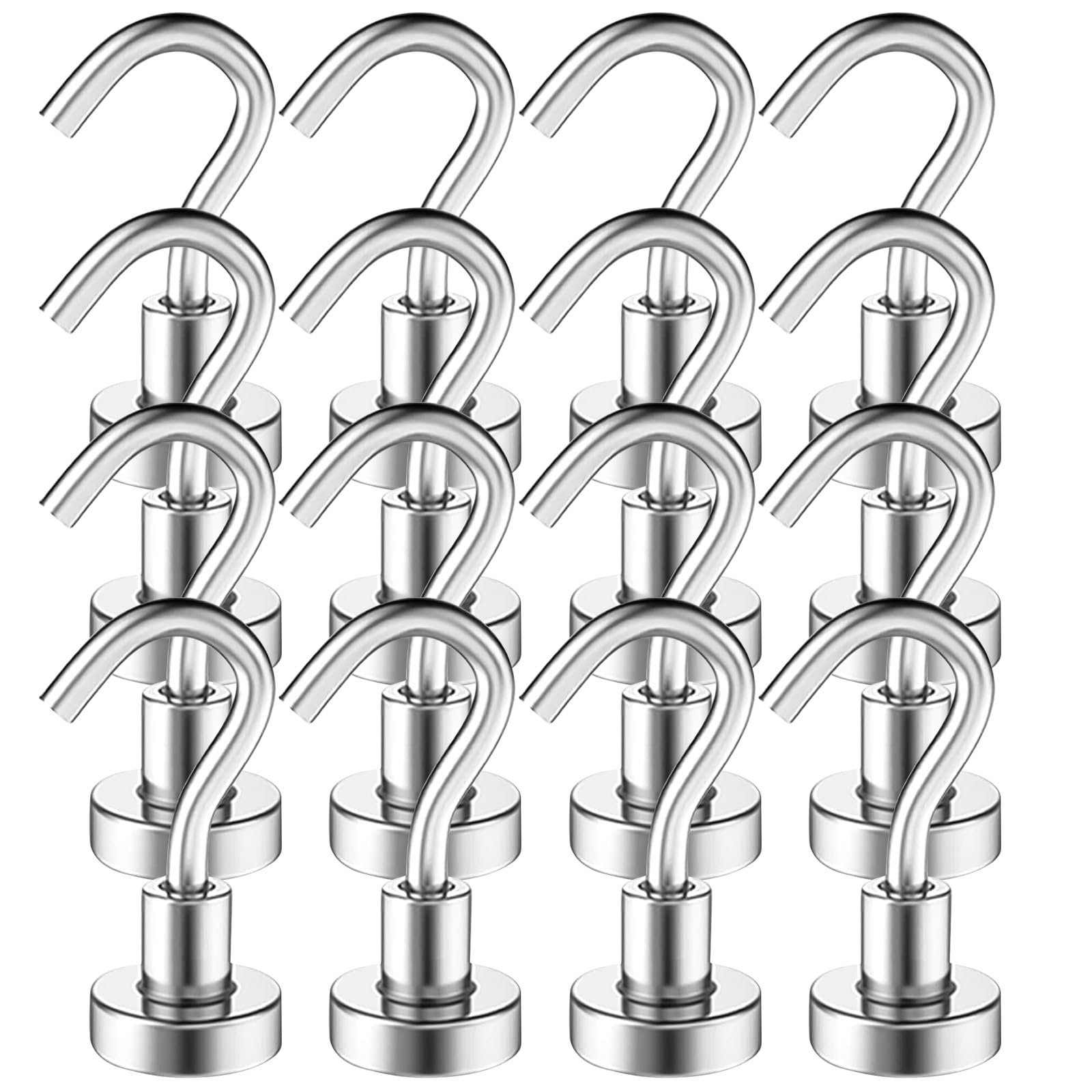 MIN CI 16pcs Strong Magnetic Hooks, 16mm Heavy Duty 22lb Neodymium Magnets for Cruise Cabins, Fridge, Kitchen, Workplace