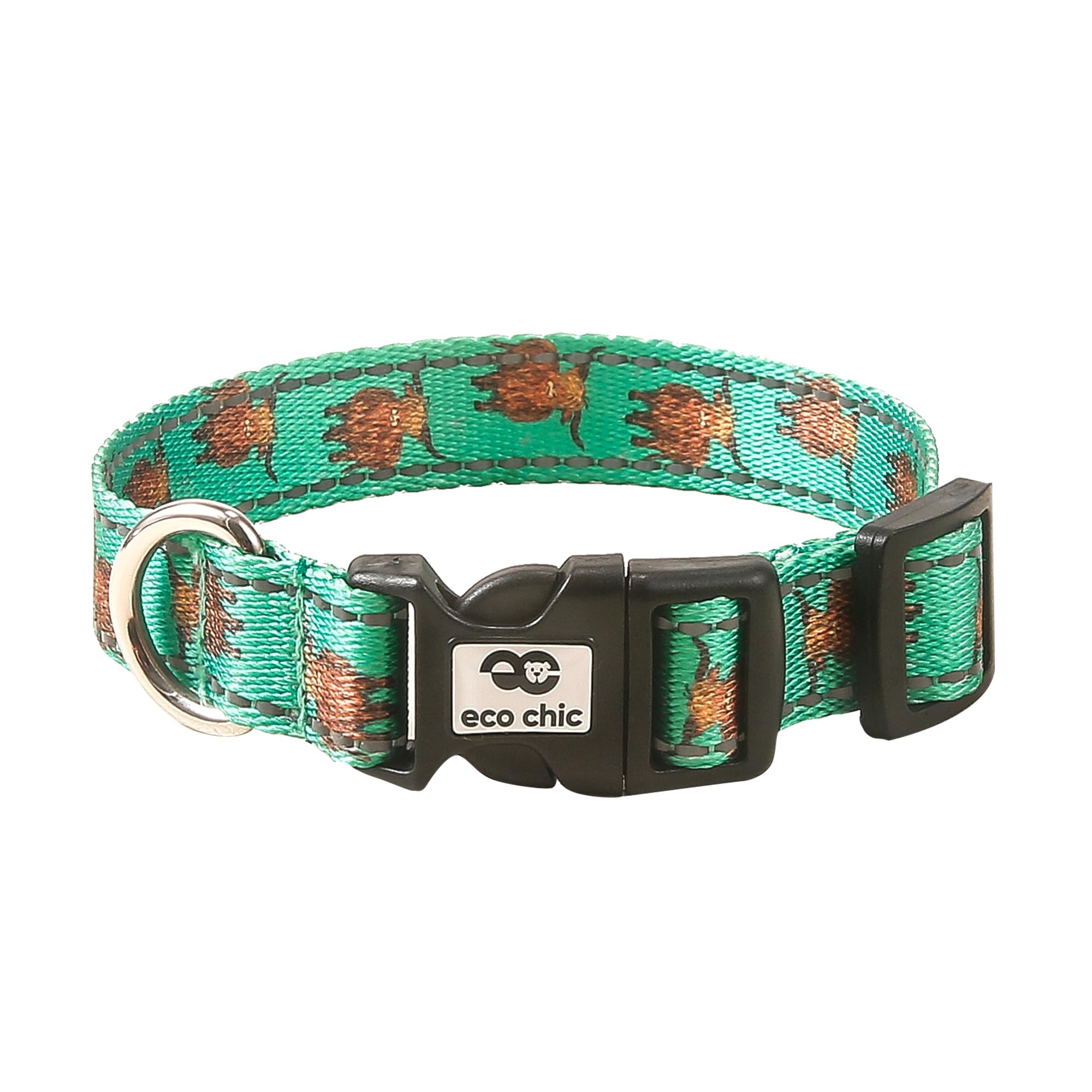 Eco Chic Recycled Reflective Dog Collar Soft Adjustable Pet Collar with Quick Release Buckle (Highland Cow Teal Large)