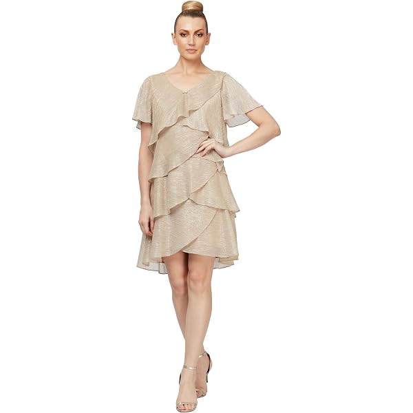 knee length dresses for ladies Long Platinum Formal Dress CD865 with Cape Sleeves