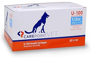 Carepoint Vet U-100 Pet Insulin Syringes, 29G x 1/2" 1/2cc, Comfortable Injection, Bold Permanent Markings for Accurate Dosage, Disposable, Box of 100
