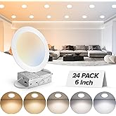 MAILCOS 24 Pack 6 Inch 5CCT Ultra-Thin LED Recessed Ceiling Light with Junction Box, 2700K-5000K Selectable, 1050LM High Brig