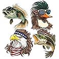 Pack 4 Pcs Fish Fishing Sticker for Laptops Cars Vehicles Trucks Tumblers Cups Car Window Funny Bumper Stickers Waterproof Removable Large Vinyl Decals Car Exterior Accessories