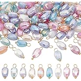 HOBBIESAY Glass Dangle Charms Faceted Beads with Brass Loop Pendants Colorful Crystal Charms for DIY Earring Necklace Jewelry Making