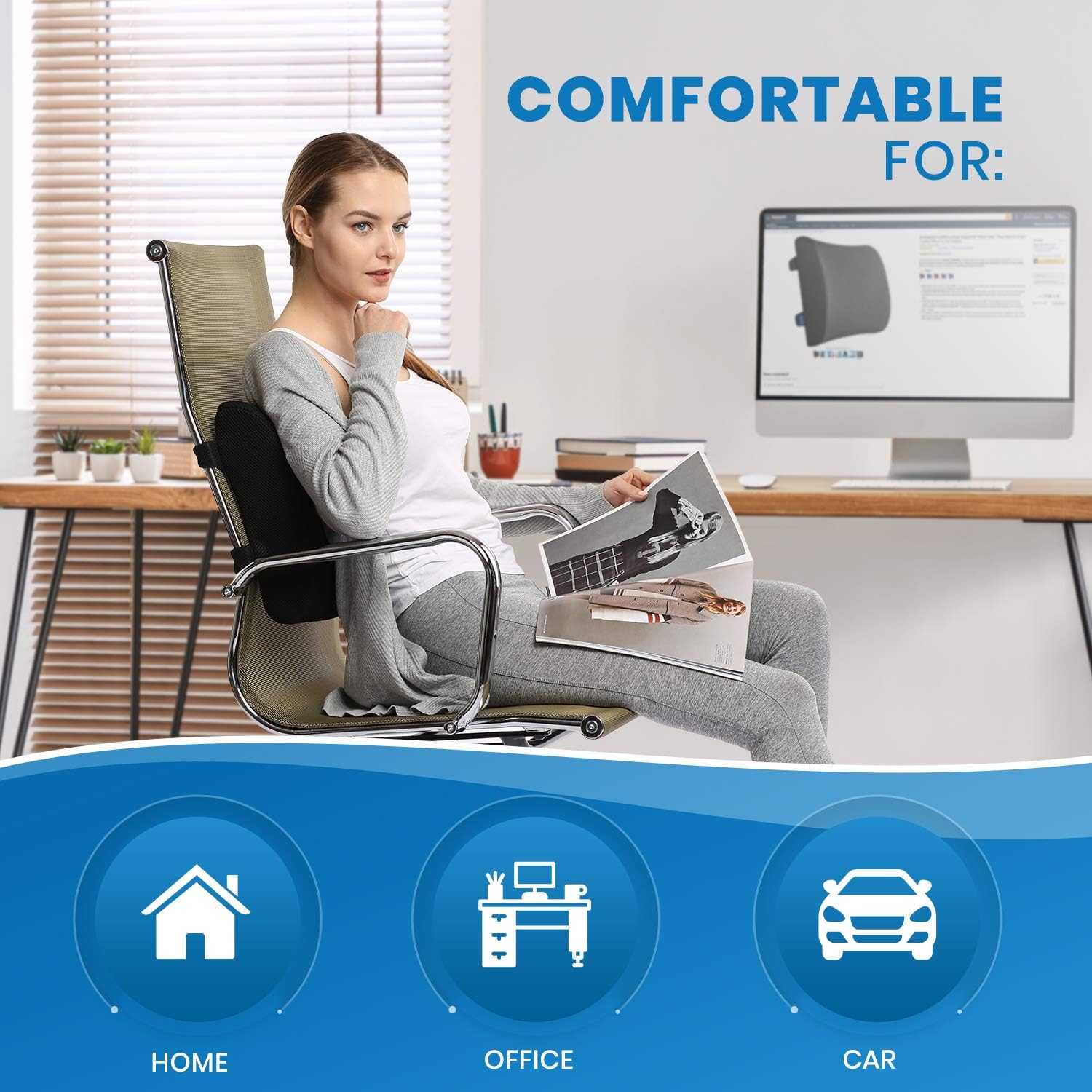 Everlasting Comfort Memory Foam Gel Infused Lumbar Support for Office Chair - Ventilated Lumbar Support Pillow - Perfect Work from Home Accessories: Kitchen & Dining