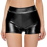 Kepblom Womens Metallic Booty Shorts High Waisted Shiny Rave Bottoms for Dance Festival Costumes