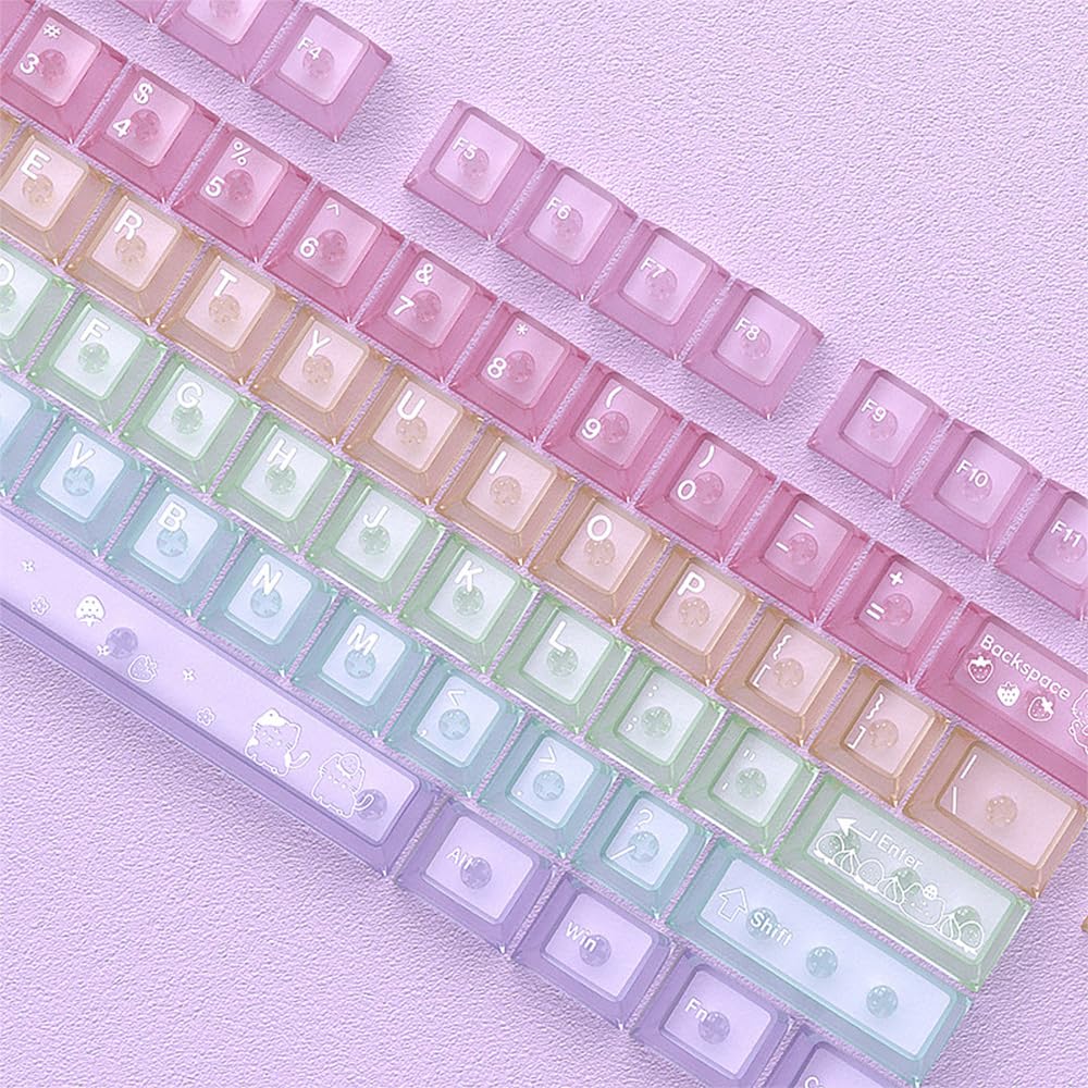 Photo 1 of 115 Keys Rainbow Keycaps, PC Translucnt Backlit Custom Keycap Set for Cherry Profile, Cute Frosted Clear Key Caps for MX Switches Mechanical Gaming Keyboard