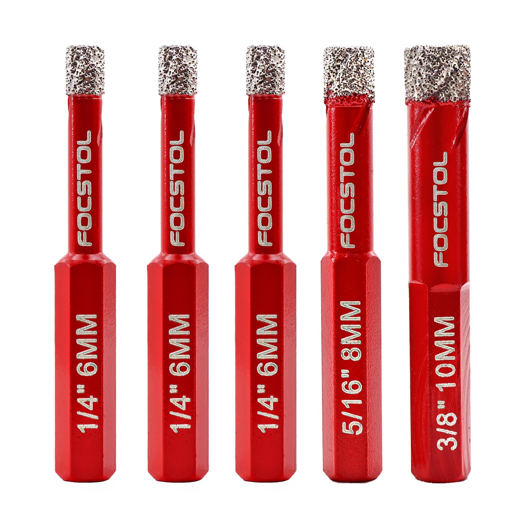 Dry Diamond Drill Bits Set - FOCSTOL 5pcs 6/6/6/8/10mm Diamond Hole Saw Kit with Hex Shank for Ceramic Porcelain Tile Marble Granite Artificial Stone — image 1