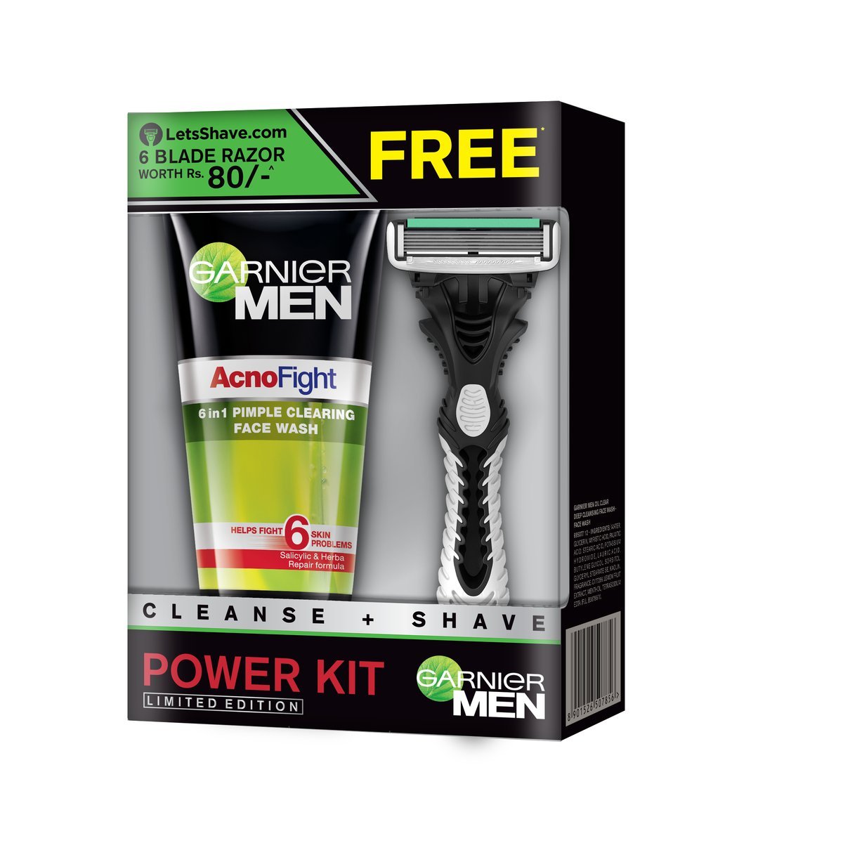 Garnier Men Acno Fight Face Wash 100g + Free Lets Shave Razor Rs. 148