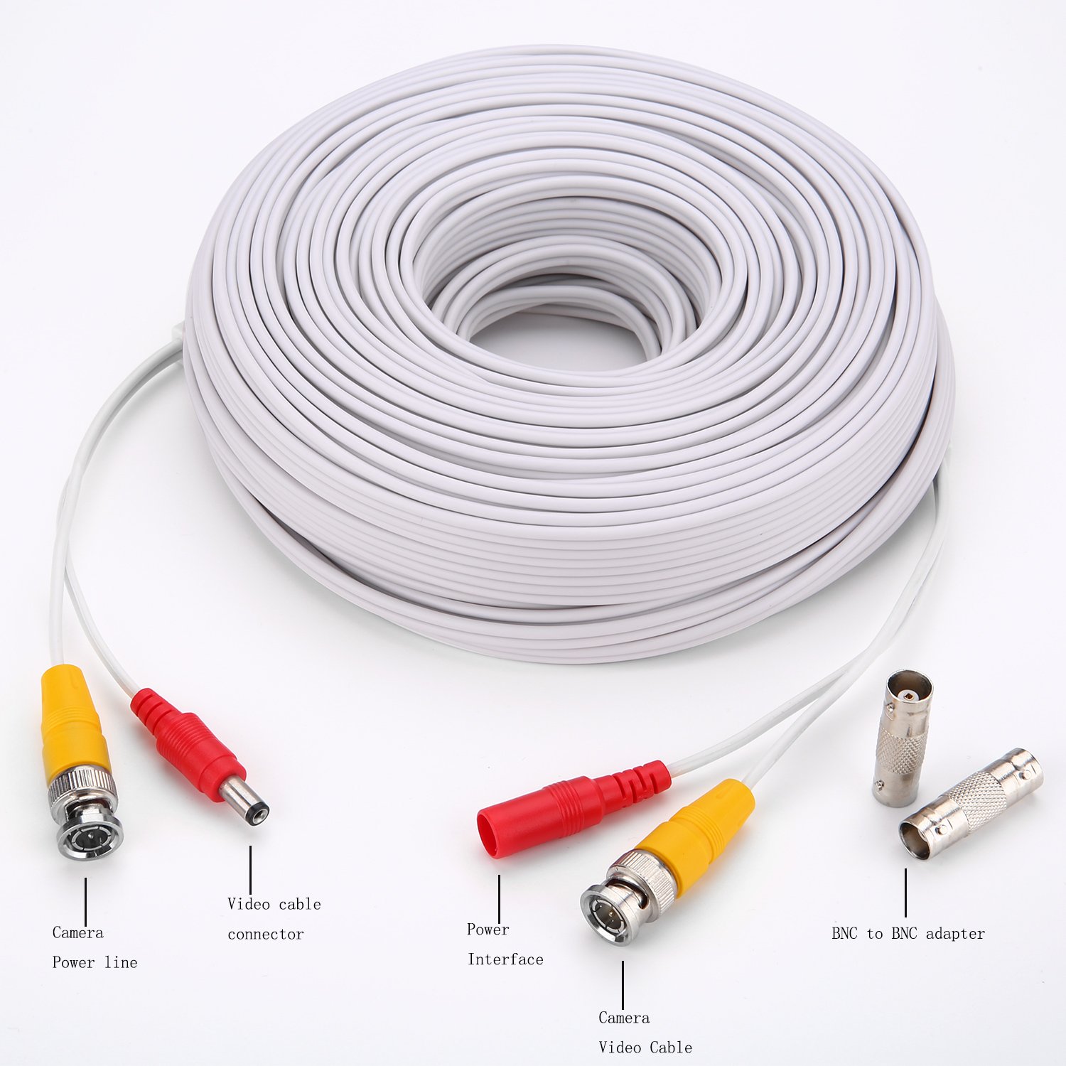 BNC Cable,2x200ft All-in-One Siamese Video and Power Security Camera Cable Wire, BNC Extension Cable with 2 Female Connectors for All Max 5MP HD CCTV DVR Surveillance System (200ft 2PCS,White)