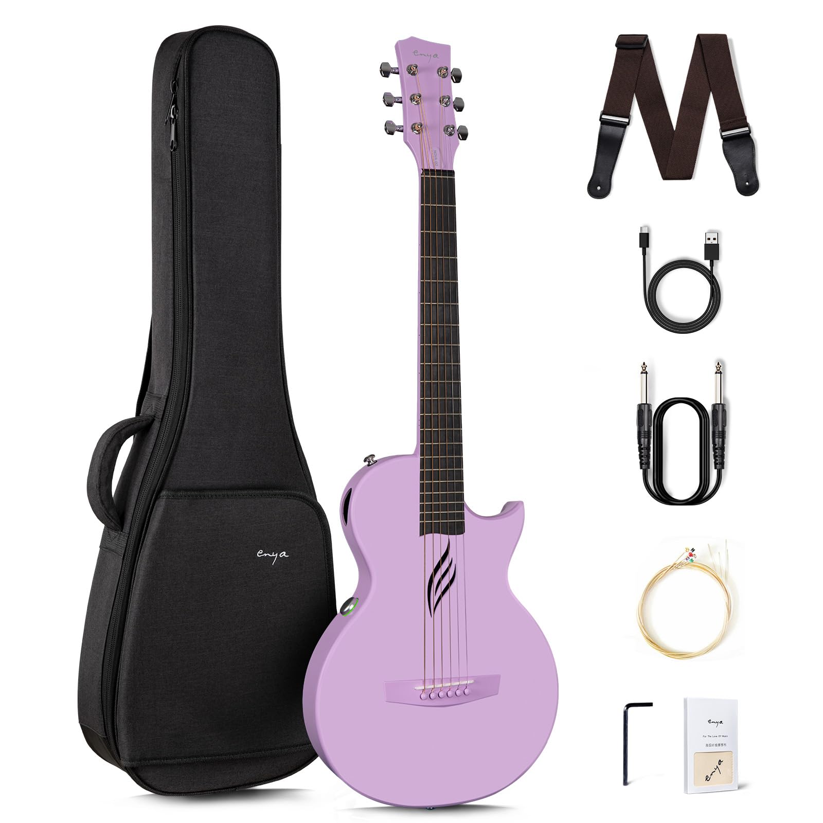 Enya NOVA Go SP1 Carbon Fiber Acoustic Electric Guitar with Smart AcousticPlus 35 Inch Travel Acustica Guitarra Starter Bundle Kit of Gig Bag, Strap, Strings, Charging Cable, Instrument Cable(Purple) Enya NOVA Go SP1 Carbon Fiber Acoustic Electric Guitar with Smart AcousticPlus 35 Inch Travel Acustica Guitarra Starter Bundle Kit of Gig Bag, Strap, Strings, Charging Cable, Instrument Cable(Purple)