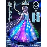 BLINGCOS Princess Dress Up for Girls RGB LED Light Up Syncs Music, Princess Birthday Dress Halloween Costume for Girls 3-10