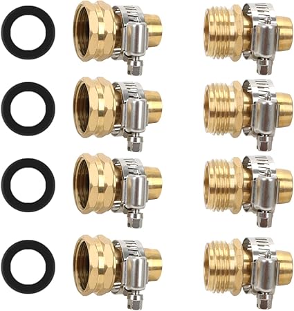 Amazon Com Styddi Garden Hose Repair Kit Solid Brass Mender Female And Male Hose Connector With Clamps Fit All 5 8 Inch And 3 4 Inch Garden Hose 4 Set Garden Outdoor