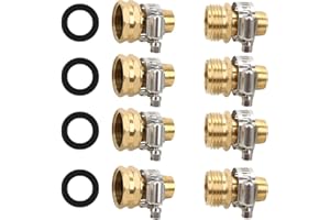 STYDDI Garden Hose Repair Kit, Solid Brass Water Hose Mender Female and Male Hose Connector with Clamps, Fit All 5/8" and 3/4" Rubber Garden Hose, 4 Set