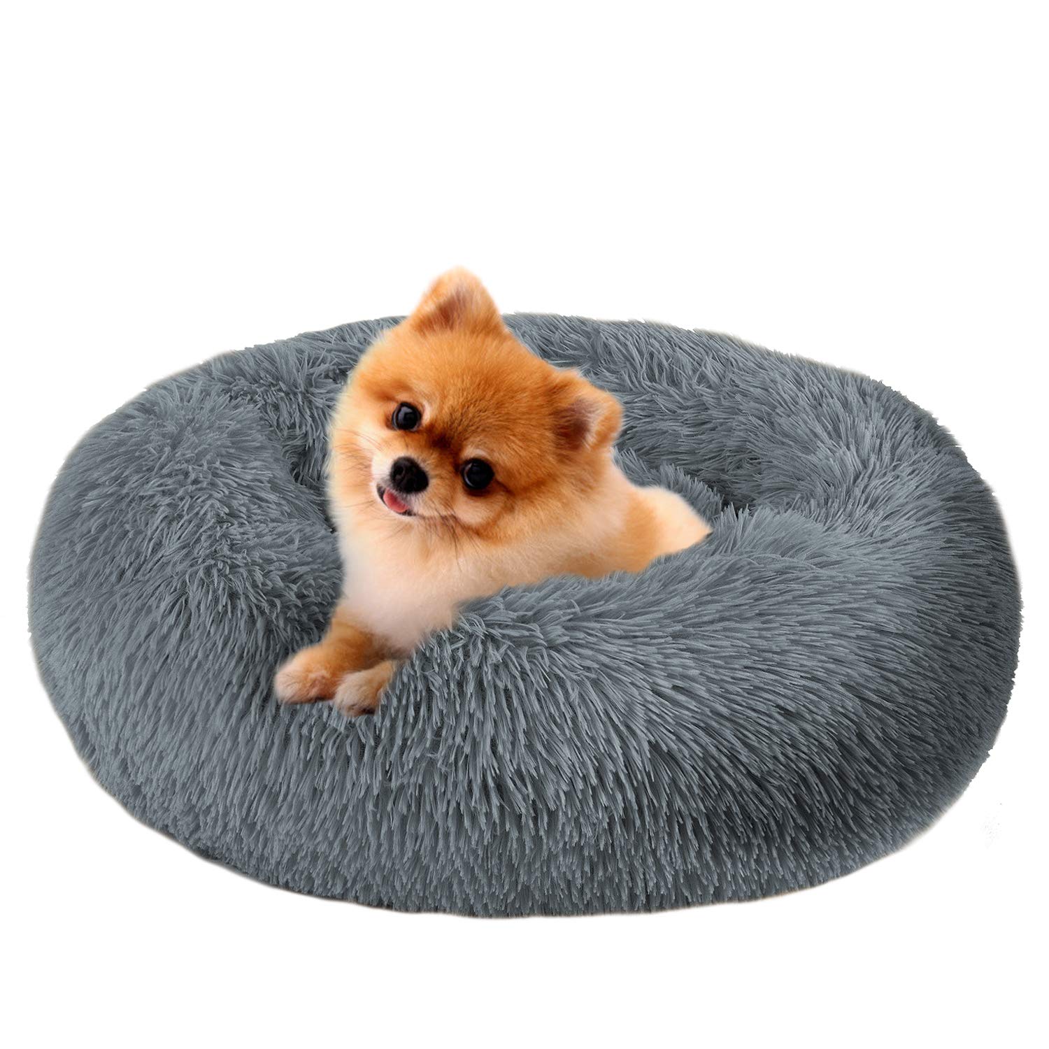 Mirkoo Calming Dog Bed, Faux Fur Pet Bed Self-Warming Donut Cuddler, Comfortable Round Plush Dog Beds for Dogs and Cats