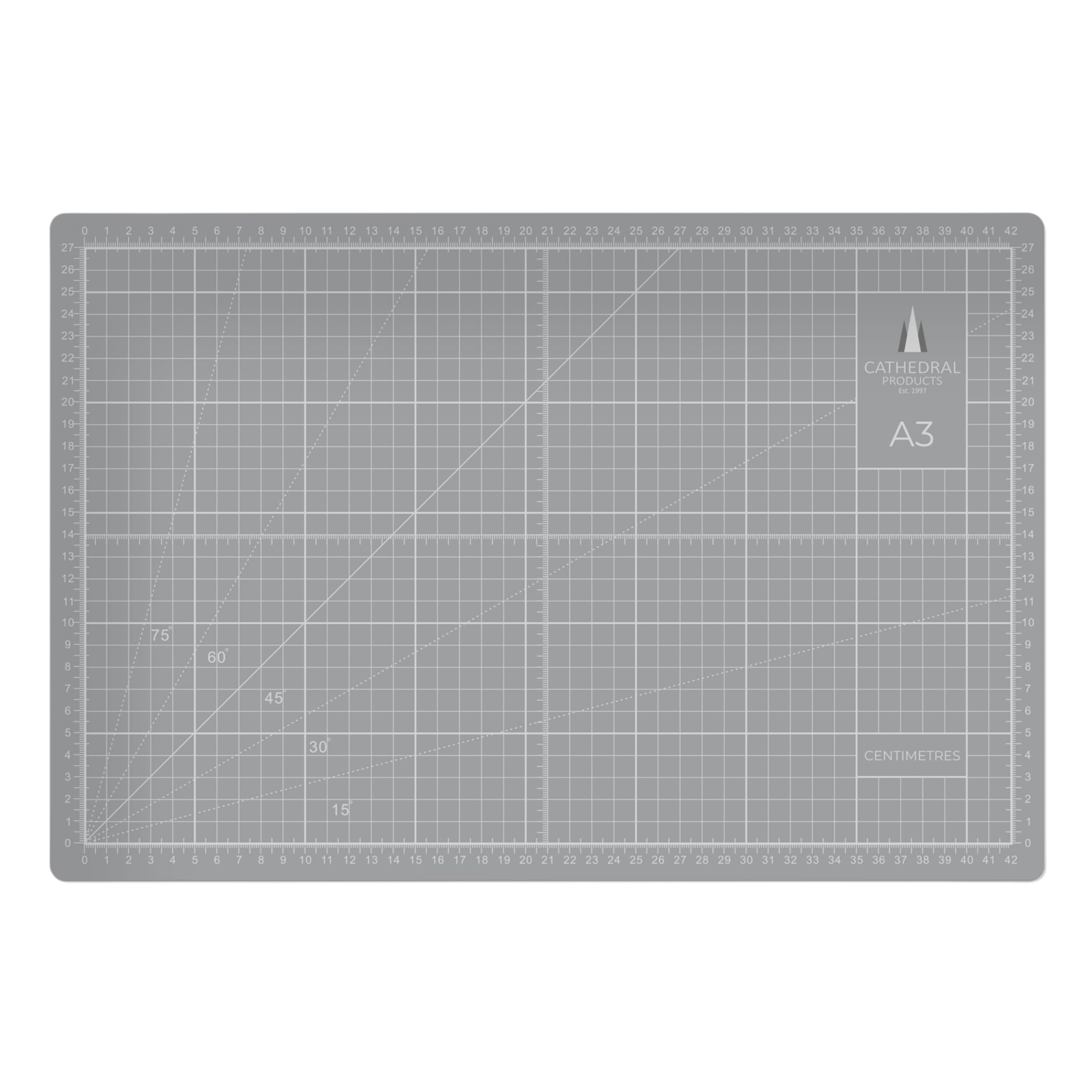 Cathedral Products A3 Double-Sided Self-Healing Cutting Mat | 3mm Thick | Metric and Imperial Grids | Grey