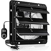 VEVOR 10'' Exhaust Fan, Wall Mounted Attic Fan with Variable Speed controller, 900 CFM, Automatic Shutter, Ventilation and Cooling, Black