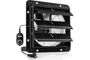 VEVOR 10 inch Shutter Exhaust Fan, Wall Mounted Attic Vent Fan with Variable Speed Controller, 900 CFM, AC Motor, Heavy-duty Steel, Low Noise for Shed, Garage, Greenhouse Ventilation Cooling, Black