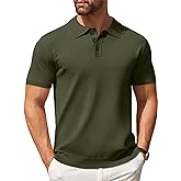 COOFANDY Mens Knit Polo Shirts Casual Short Sleeve Button Down Polo Shirt Classic Golf Shirts