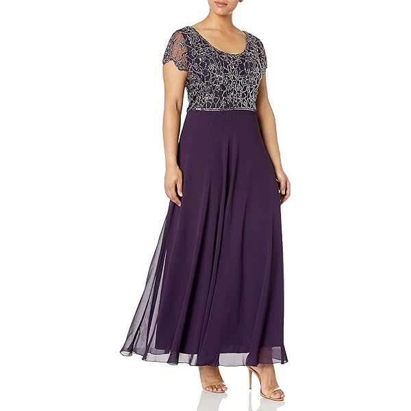 j kara flutter sleeve beaded dress Xscape Women's V-Neck Beaded Flutter Sleeve Sheer Matte Jersey Long Dress