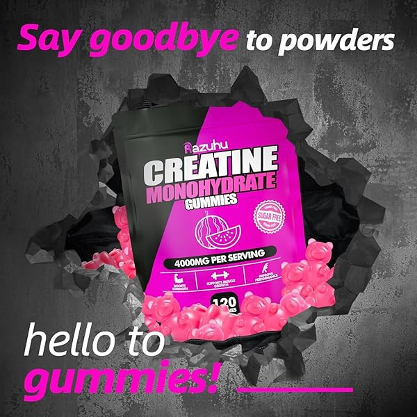 RAZUHU CREATINE MONOHYDRATE GUMMIES 4G PER SERVING, CREATINE GUMMIES FOR MEN & WOMEN, PRE WORKOUT, ENERGY, STRENGTH, MUSCLE SUPPORT, RECOVERY, SUGAR FREE, GLUTEN-FREE, VEGAN, NON-GMO, 120 COUNT