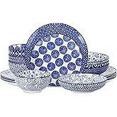 Selamica Ceramic Dinnerware Sets, 16 Pieces Dishes Set for 4, Kitchen Plates and Bowls Sets, Dishwasher & Microwave Safe, Vintage Blue