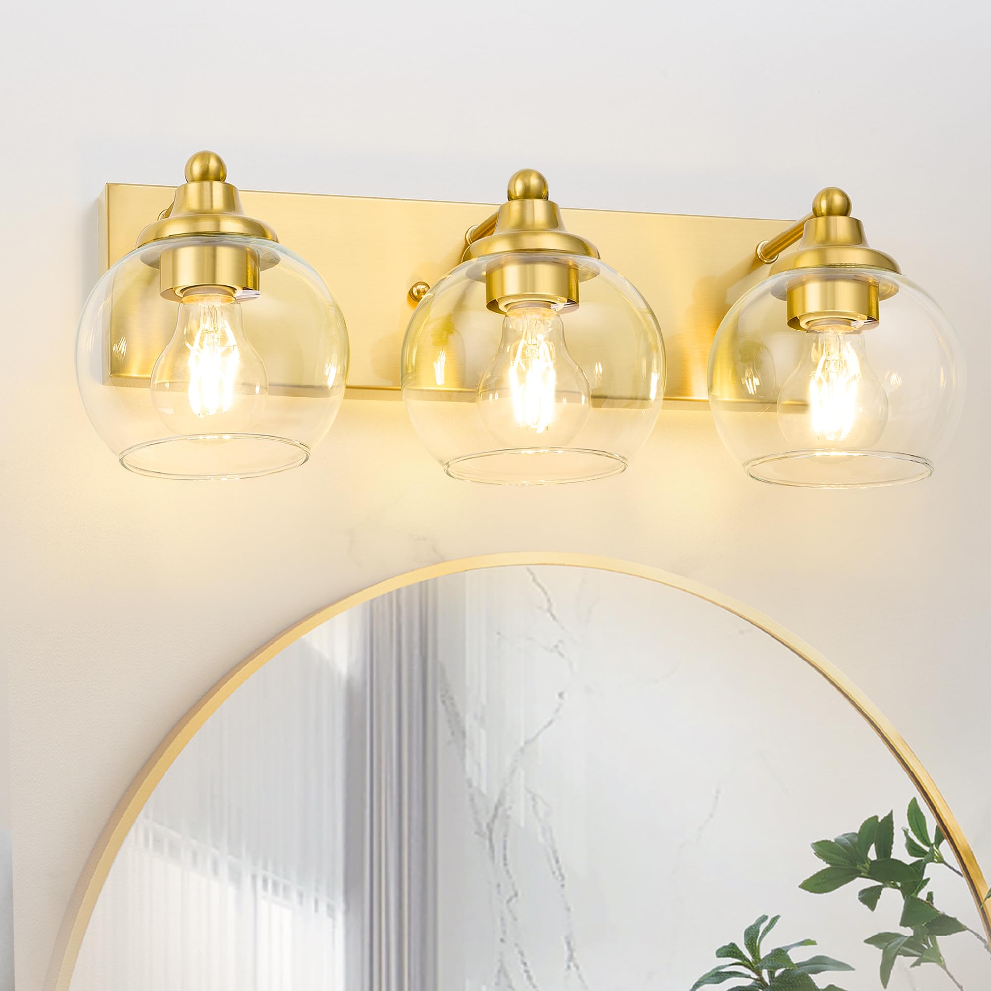 Photo 1 of Dothan Home Gold Bathroom Light Fixtures, Vanity Light Over Mirror, Brushed Gold Vanity Lamp with Clear Globe Glass (Brushed Brass & Clear Glass)