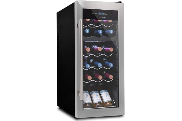 NutriChef 18 Bottle Wine Fridge | Dual Zone Wine Chiller | Adjustable Temperature 41Â°F to 64Â°F | Ultra Quiet Operation | Wine Cooler For Home & Office | Free Standing 32x13x19 IN | Black