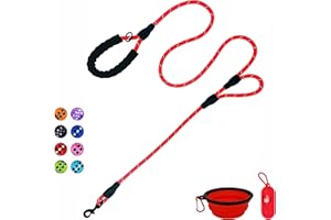VOZRELS Dog Leash 6ft, Double Handle Dog Leash with Padded Handle, Reflective Double Loop Leash with Traffic Handle, Heavy Duty Rope Leash for Large and Medium Dog Control Safety Training (Red)