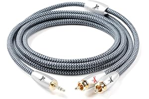 3.5mm to 2RCA Audio Cable Aux to RCA Headphone Male to Male Jack Adapter Cotton Braided 1/8 to RCA Audio Y Cord Subwoofer Cab