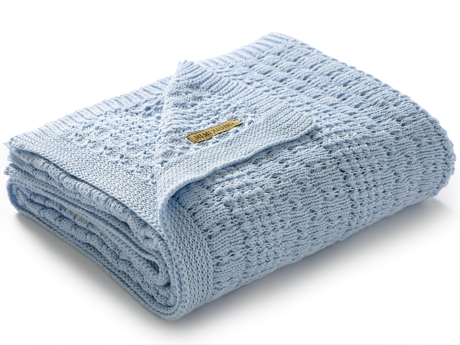 mimixiong Pram & Travel Extra Soft Cotton Cellular Baby Blanket (Blue)