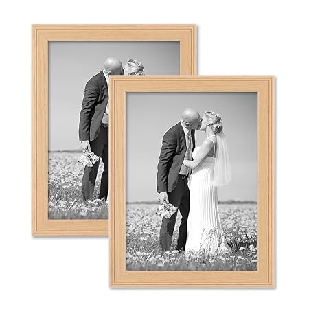 PHOTOLINI 2er Set Landhaus-Bilderrahmen 18x24 cm Holz Natur Massivholz mit Glasscheibe und Zubehör/Fotorahmen