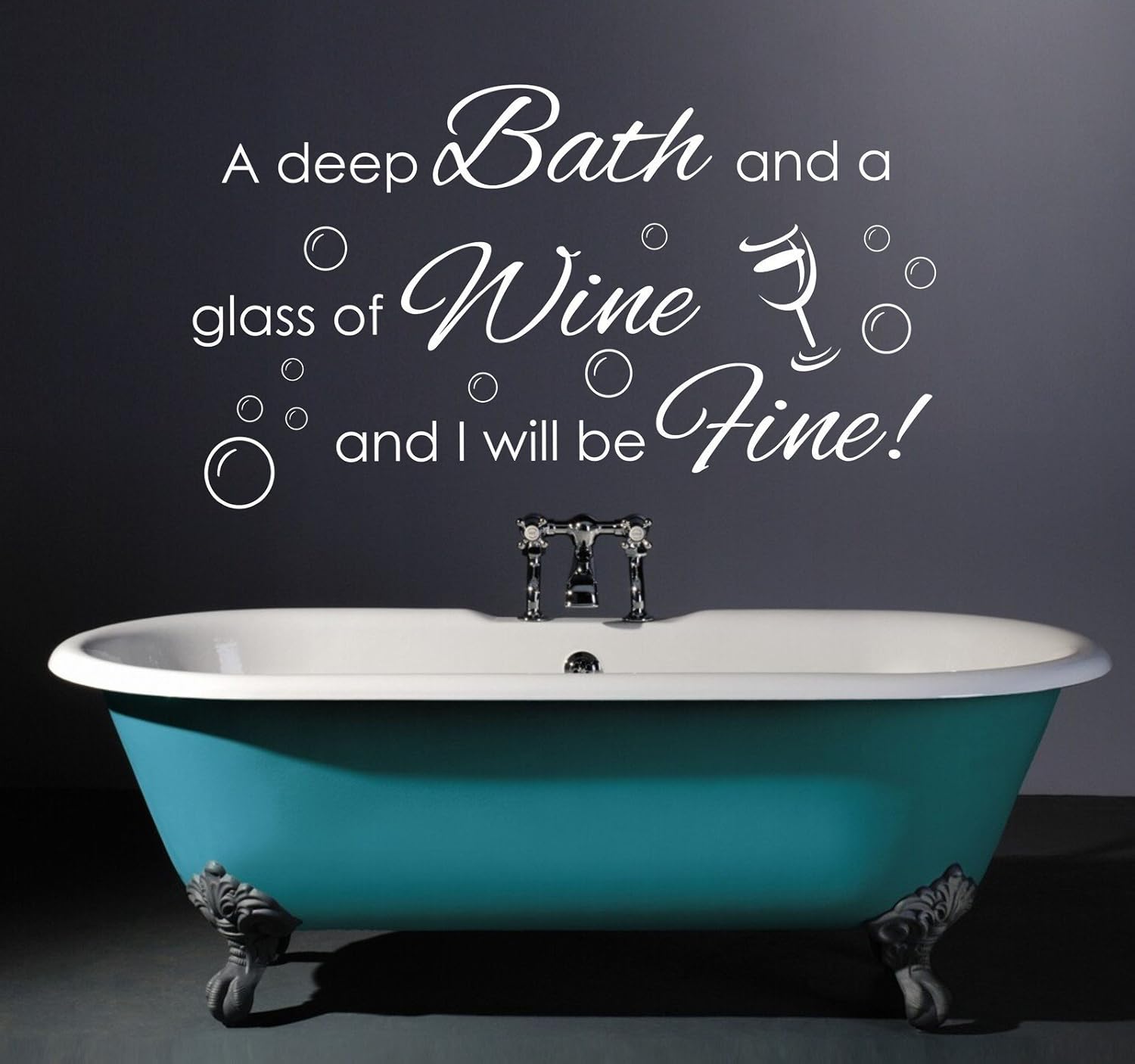 Amazon Com Various Deep Bath Glass Of Wine Quote Bathroom Wall Art Sticker 98cm W X 56cm H Ba13 White Home Kitchen