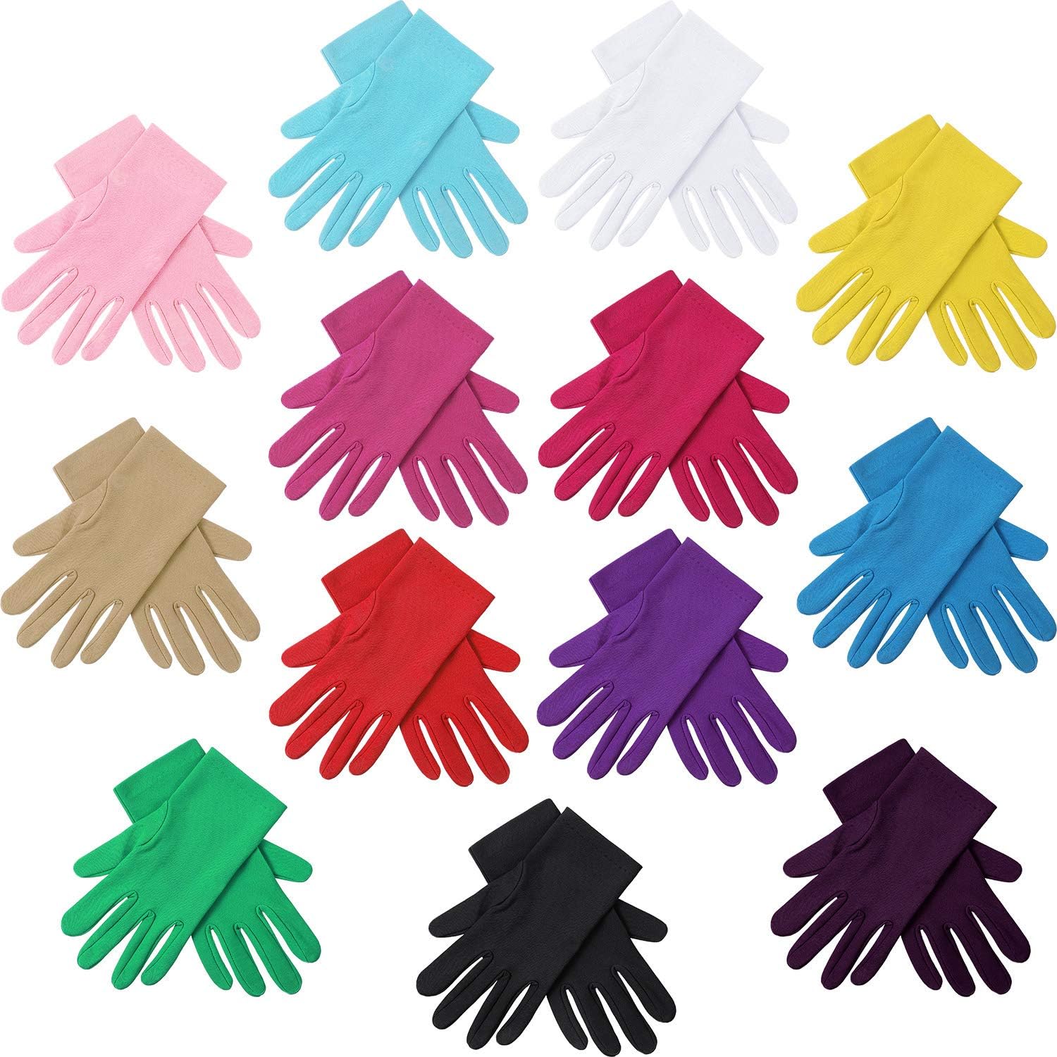 13 Pairs Women Short Satin Gloves Wrist Length Gloves Gown Gloves Opera Gloves for Party at  Women’s Clothing store