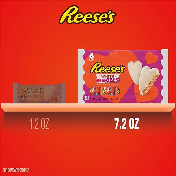 REESE’S WHITE CREME PEANUT BUTTER HEARTS, VALENTINE’S CANDY PACKS, 1.2 OZ (6 COUNT)