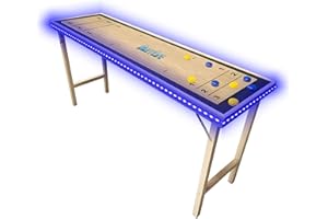 PARTYPONG 6-Foot Premium Shuffleboard Table w/Folding Legs, Pucks, and Optional LED Lights - Awesome Graphics - Choose Your Model