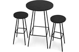 Best Choice Products 3-Piece Patio Dining Set, Bar Height, Outdoor Bistro Set, Outdoor Round Bar Table w/ 2 Bar Stools, Steel - Black