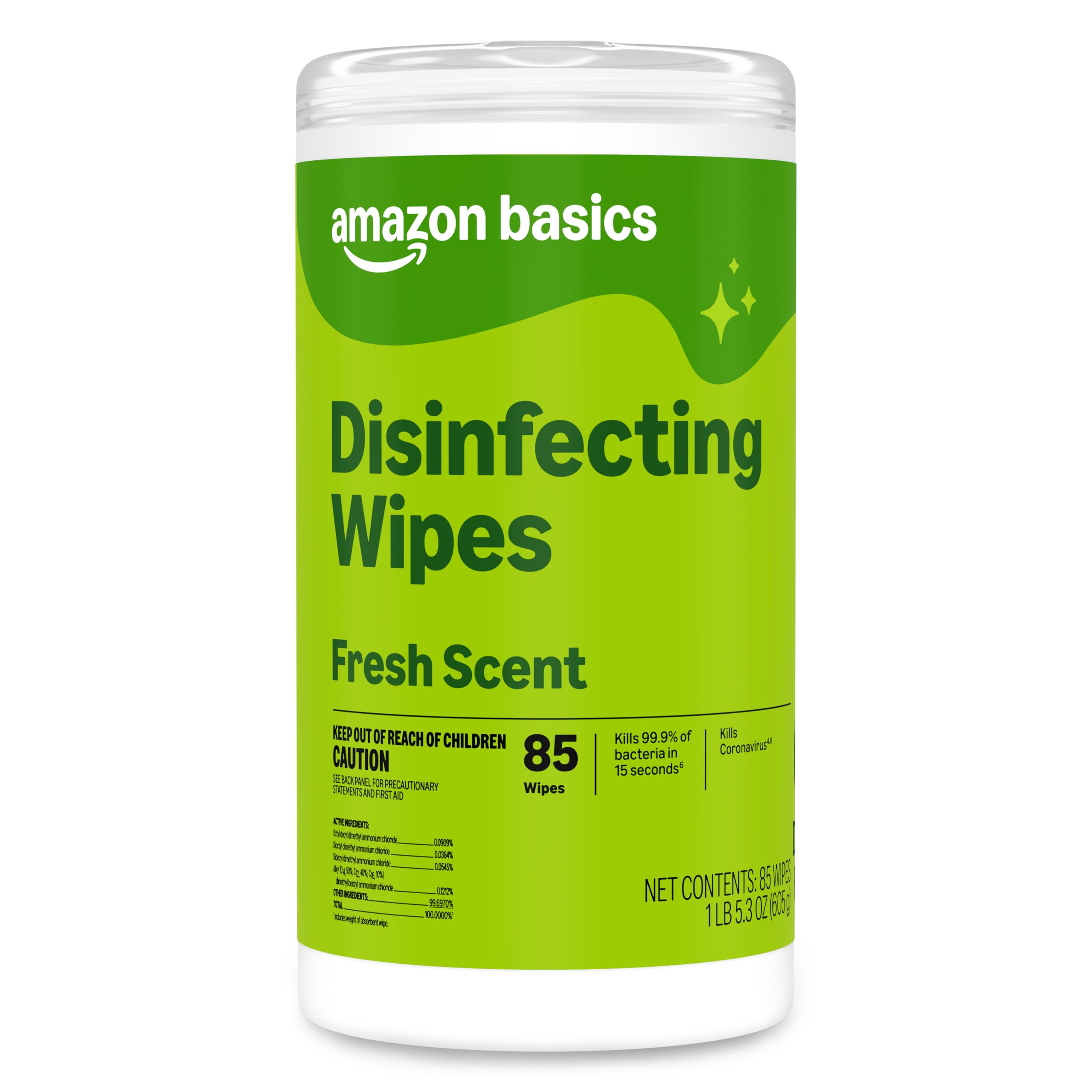 Amazon Basics Disinfecting Wipes, Fresh Scent, Sanitizes/Cleans/Disinfects/Deodorizes, 85 Count, for Hard Nonporous Surfaces
