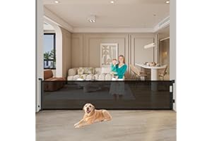 Retracble Baby Gates Extra Wide - Tameler 157'' Extra Long Retractable Dog Gate for The House Large Openings, Indoor/Outdoor Use, Mesh Pet Gate for Doorways, Decks, Hallways, Stairs - Black