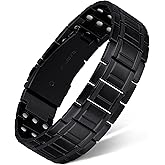 Feraco Magnetic Bracelets for Men, Titanium Steel Bracelets with 3X Ultra Strenth Neodymium Magnets, Adjustable Health Gift (Black)