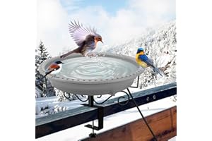 Lovppy Heated Bird Bath for Deck Railing, 100W Thermostatically Controlled Heated Bird Baths for Outdoors Bird Bath Heater, Heated Bird Bath for Outside Winter Garden Patio Yard(Gray)