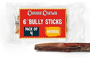 PAW & PANTRY Canine Chews All-Natural 6" Bully Sticks - Pack of 4 Low Odor and Fully Digestible Treats for Medium-Sized Aggressive Chewers - Long Lasting Grain and Rawhide Free Chews - Standard Size Thickness