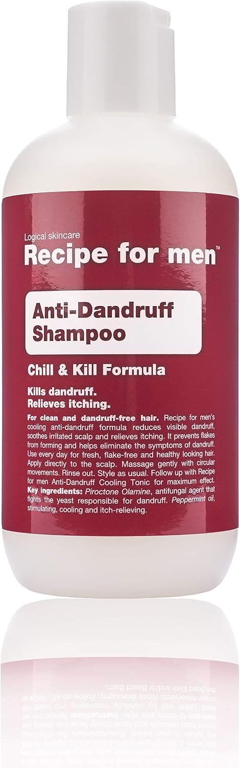 RECIPE FOR MEN Anti-Dandruff Shampoo - Cooling Formula for Flake-Free, Healthy Hair, Soothes & Relieves Scalp, made in Sweden, 250 ml